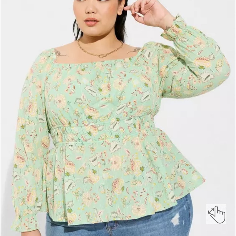 Torrid square neckline Mint Floral Blouse 2 plus size